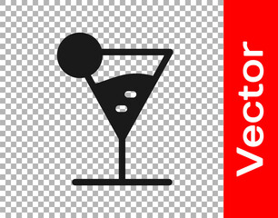 Black Martini glass icon isolated on transparent background. Cocktail icon. Wine glass icon. Vector Illustration.