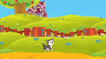 Obraz na płótnie Canvas cartoon scene with animal on ranch farm having fun illustration