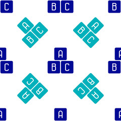 Blue ABC blocks icon isolated seamless pattern on white background. Alphabet cubes with letters A,B,C. Vector Illustration.