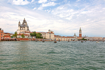 Fototapeta na wymiar Panoramic view on Venice from lagoon during daytime