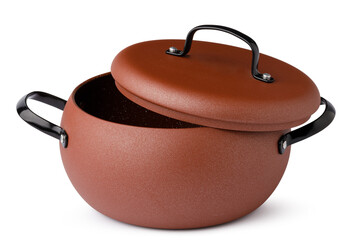 Non-stick casserole with lid isolated on white