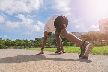 Sport. Runner running on track. concept running, back view