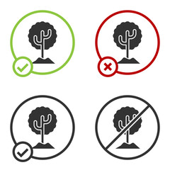 Black Tree icon isolated on white background. Forest symbol. Circle button. Vector Illustration.