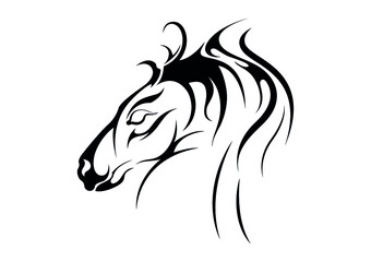 abstract horse head tattoo sticker engraving print left side view