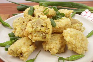 gorengan or fried tofu is traditional snack in indonesia