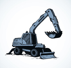 Excavator drawing isolated on white background