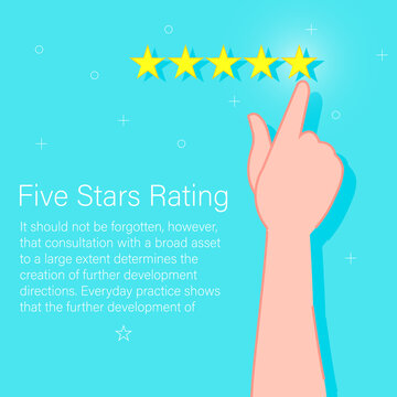 Brightly five stars rating background cartoon flat design vector illustration modern style 