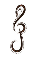 Hand drawn treble clef on white background