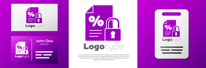 Logotype Finance document and lock icon isolated on white background. Paper bank document for invoice or bill concept. Logo design template element. Vector Illustration.