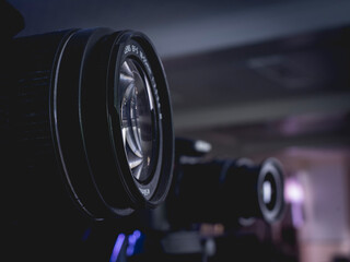 Closeup of a 2 camera setup using for Live Streaming. A basic setup of two DSLRs.