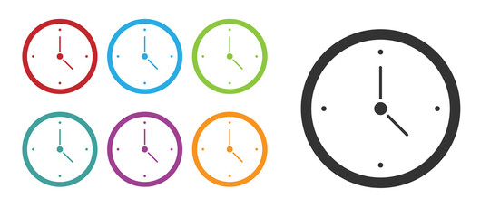 Black Clock icon isolated on white background. Time symbol. Set icons colorful. Vector Illustration.