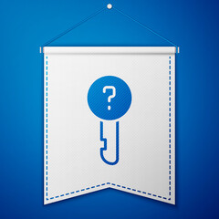 Blue Undefined key icon isolated on blue background. White pennant template. Vector Illustration.