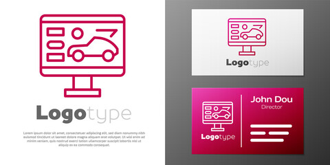 Logotype line Hardware diagnostics condition of car icon isolated on white background. Car service and repair parts. Logo design template element. Vector Illustration.