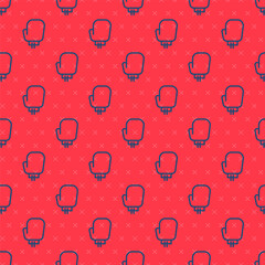 Blue line Boxing glove icon isolated seamless pattern on red background. Vector Illustration.