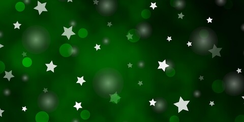 Light Green vector background with circles, stars. Colorful disks, stars on simple gradient background. Design for textile, fabric, wallpapers.