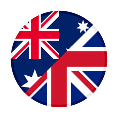round icon with australia and united kingdom flags
