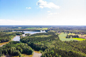 Aerial summer view of rapid Ahvionkoski at river Kymijoki, Finland.