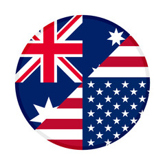 round icon with australia and united states of america flags
