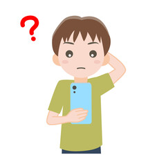 スマホを見て疑問を感じている男の子_線なし
