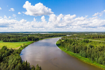 Fototapeta na wymiar Aerial summer view of rapid Ahvionkoski at river Kymijoki, Finland.