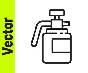 Black line Garden sprayer for water, fertilizer, chemicals icon isolated on white background. Vector Illustration.