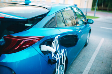 Naklejka premium Plug the charger to power To vehicles that use electric power to drive.