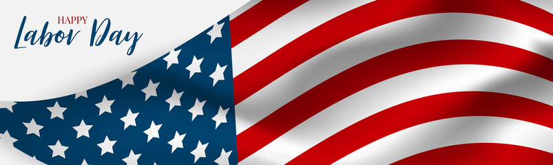 Labor Day banner or header. USA national federal holiday design. American flag background. Realistic vector illustration.