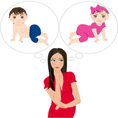 What to choose? Pregnant thinking woman. Boy or girl vector illustration