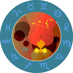 Vector illustration of the zodiac sign by horoscope. A girl with long hair of the starry sky and the constellations of Aries, Taurus, Gemini, cancer, Leo, Virgo, Libra, Scorpio, Sagittarius, Capricorn