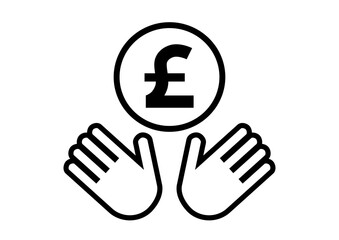お金と両手のイラスト: ポンド（黒）