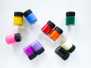 Poster Color bottle on white background, colors ink