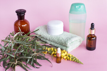 Bottles of Spa cosmetic products Aromatherapy