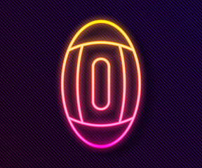 Glowing neon line American Football ball icon isolated on black background. Rugby ball icon. Team sport game symbol. Vector Illustration.
