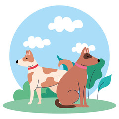 Obraz premium cute dogs pets on outdoor icons vector illustration design