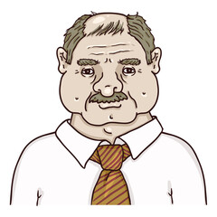 Vector Cartoon Character - Bald Old Man in White Shirt and Necktie.