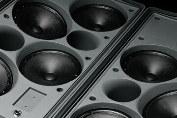 Stereo column of modern audio system close up