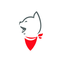 Cartoon puppy dog with red bandana symbol on white backdrop
