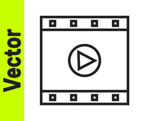 Black line Play Video icon isolated on white background. Film strip sign. Vector Illustration.