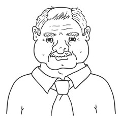 Vector Outline Character - Bald Old Man in Shirt and Necktie.