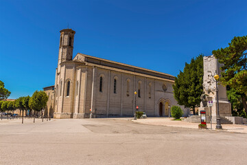 A view across a church square in the cathedral city of Gubbio, Italy in summer
