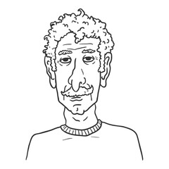 Vector Outline Character - Old Man with Curly Hair and Moustache.