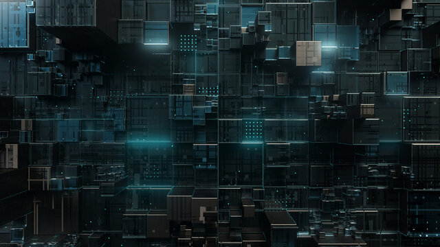 Abstract technological cubic background. 3d render illustration