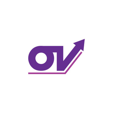 OV letter with up arrow logo design vector