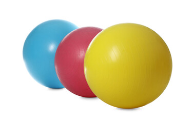Different colorful fitness balls isolated on white