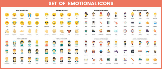 Fototapeta na wymiar Set of colorful emoticons icons in flat design icons set.