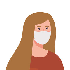 woman wearing medical protective mask against covid 19 on white background vector illustration design