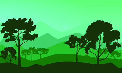 vector illustration of a tree and mountains
