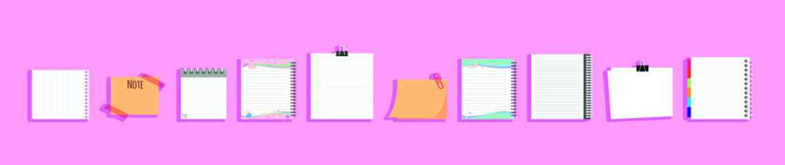 Set of different vector note papers.