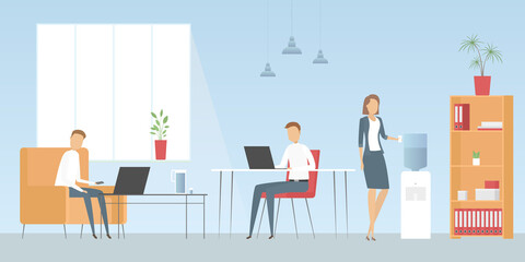 Colleagues working in office. Vector illustration.