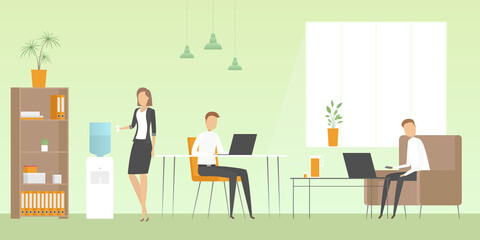Employees working in office. Vector illustration.